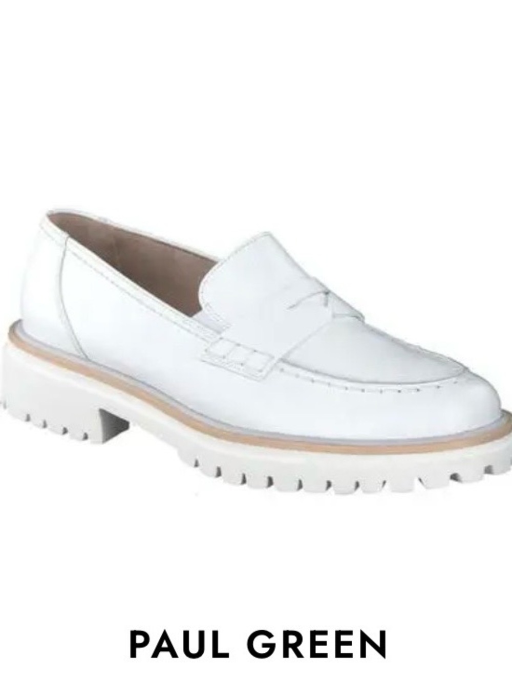 Paul Green Lillian Super Soft White Leather Chunky Lug Sole Penny Loafers US 8.5
